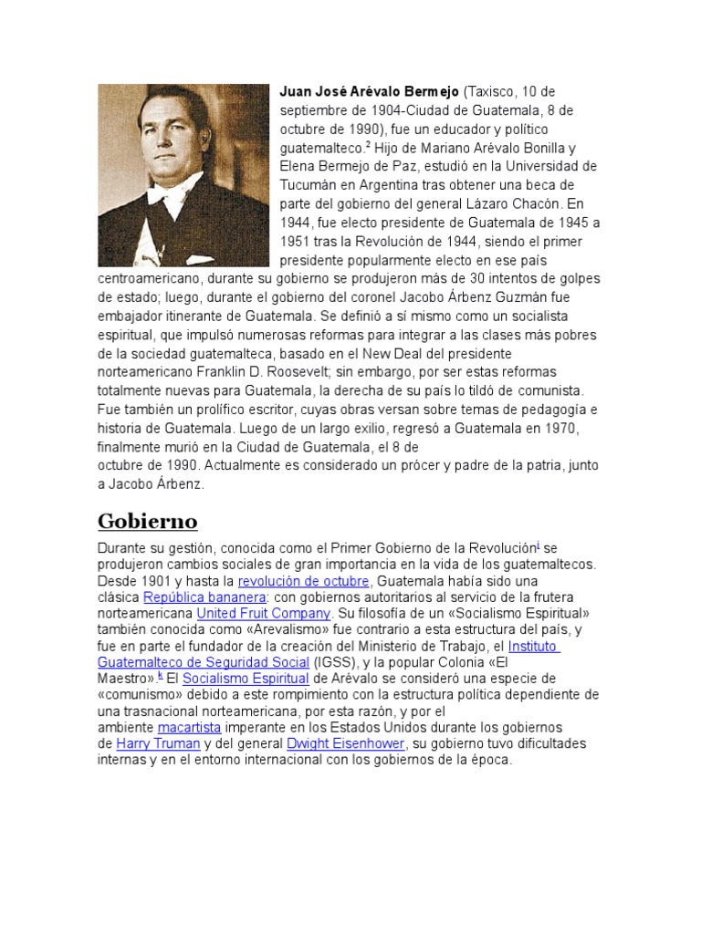 Logros de Juan José Arévalo en Guatemala | PDF | Guatemala | Gobierno