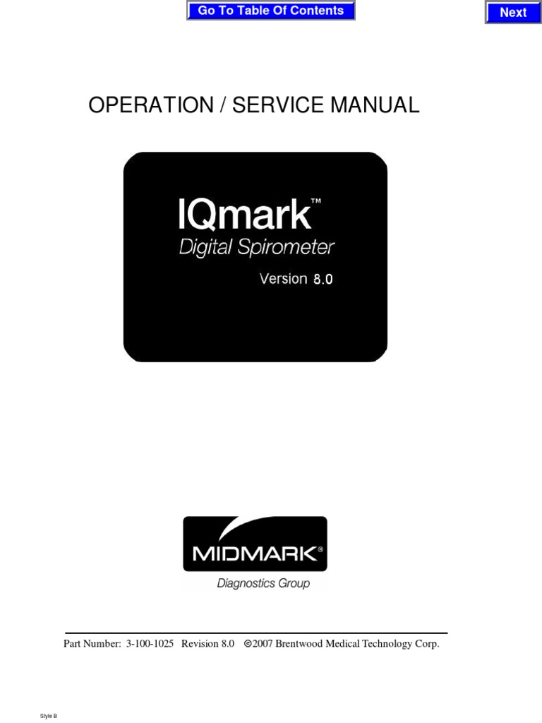 Midmark Iqmark Spirometer OperationService Manual PDF Remote