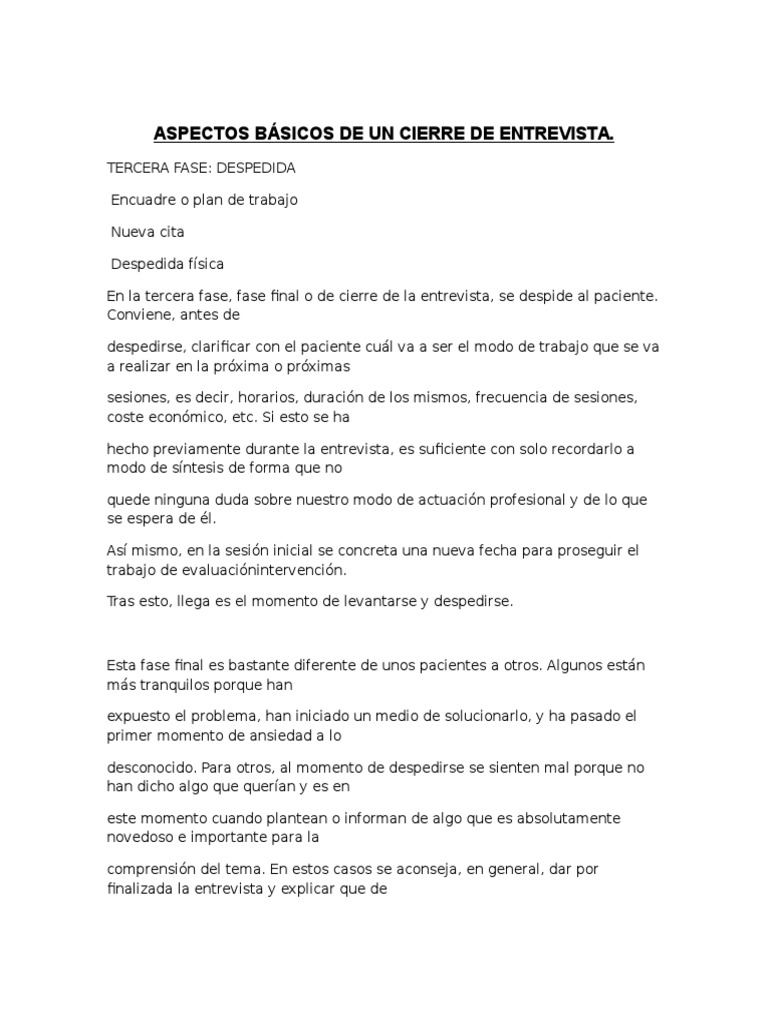 Aspectos Básicos de Un Cierre de Entrevista Conceptos