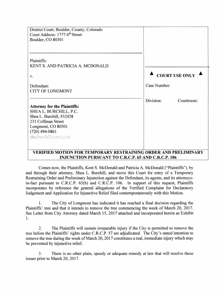 Motion For Injunction, Cottonwood | PDF | Injunction | Complaint