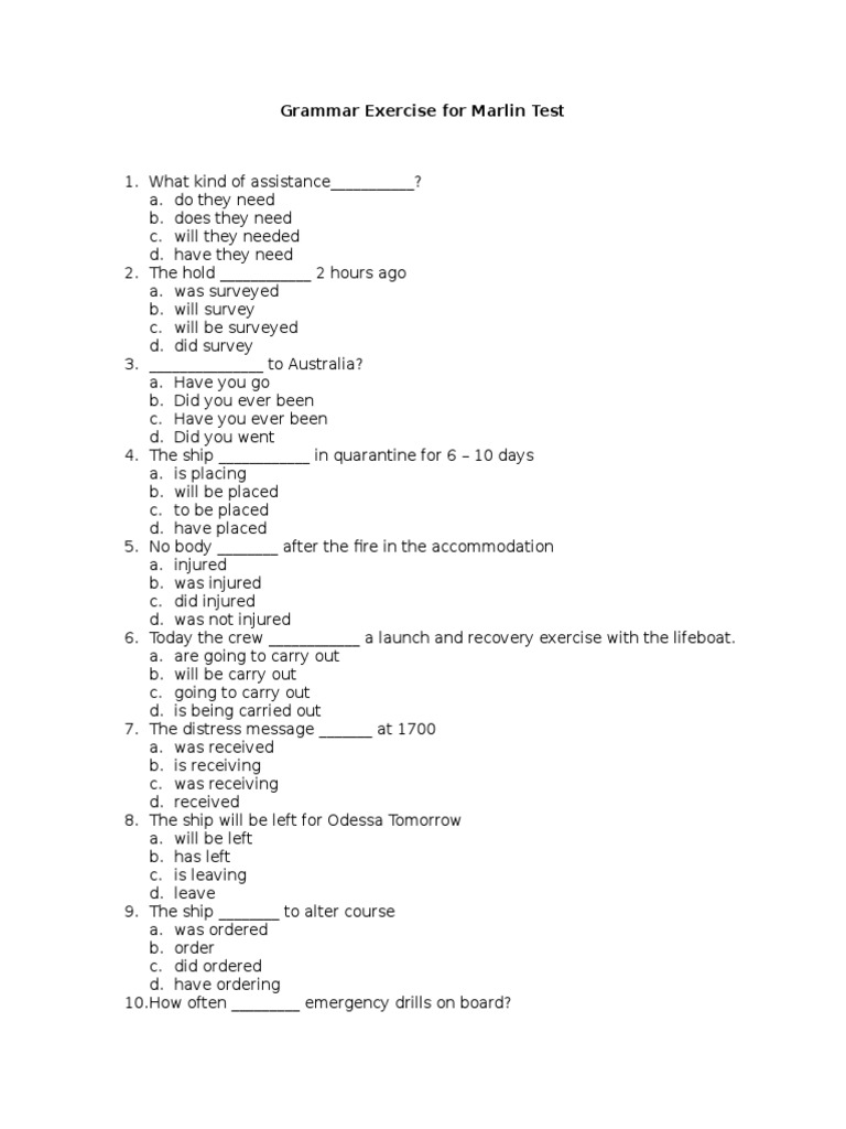 Grammar Exercise For Marlin Test Maritime Disasters Shipwrecks
