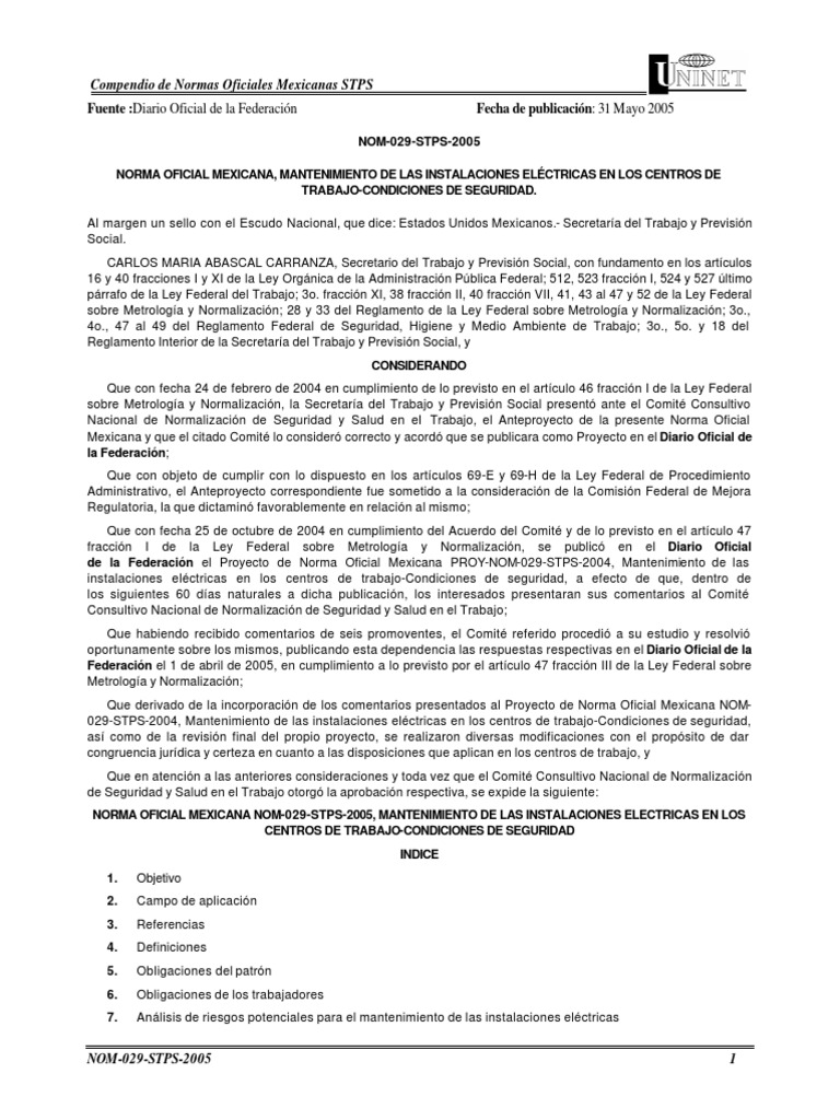 Nom 029 STPS 2005 PDF | PDF | Aislador (Electricidad) | Electricidad