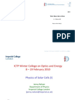 8 - 19 February 2010: Physics of Solar Cells (I)