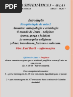 Teologia Sistemática 3 – Aula 3 - SBSM - 1S2017