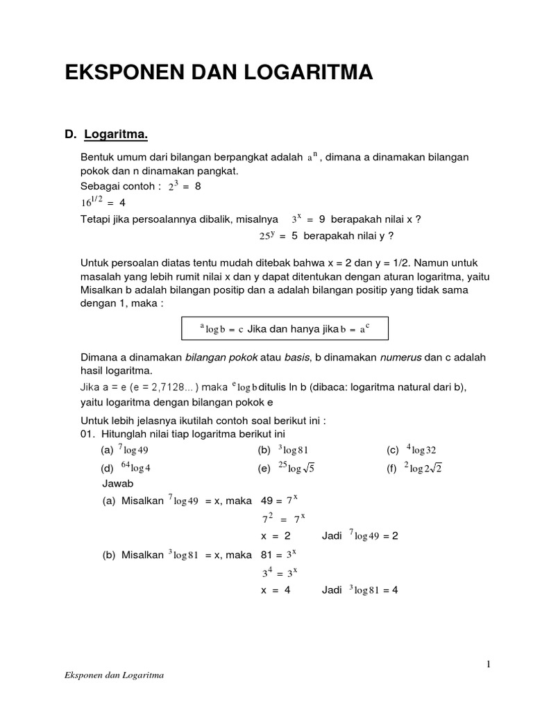 Logaritma dan Eksponen: Contoh Soal | PDF