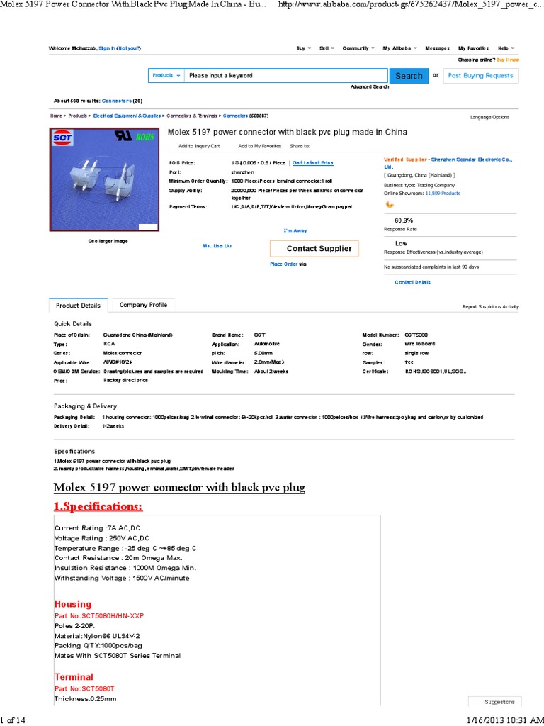Molex 5197 Power Connector China | PDF | Electrical Connector | Ac ...