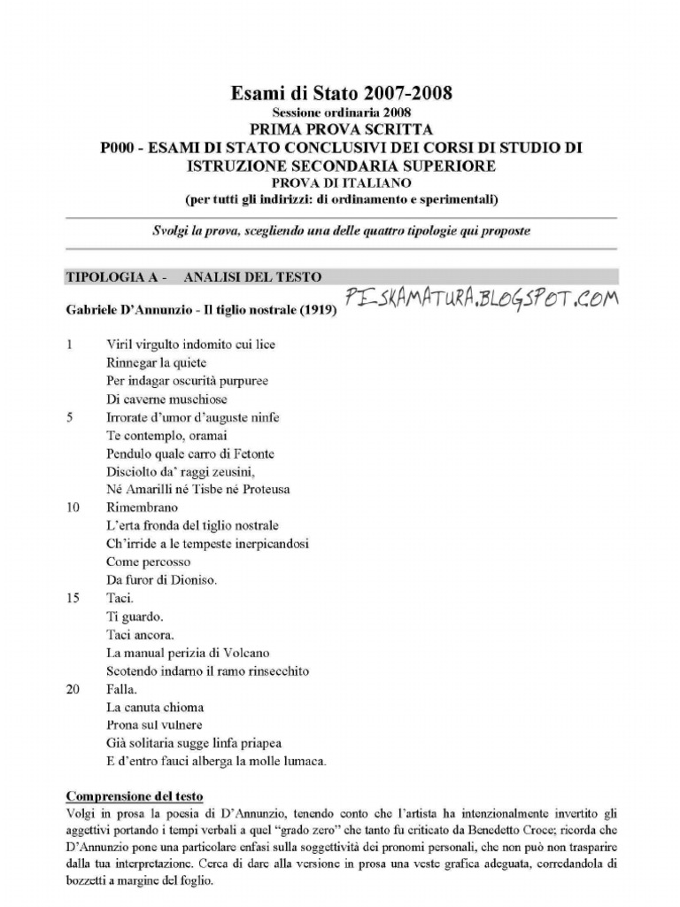 Esami Di Stato Tracce Maturità 2008 Prima Prova ITALIANO COMPLETA PDF