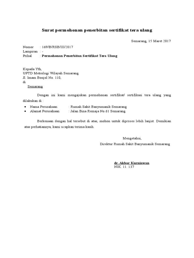 Surat Permohonan Penerbitan Sertifikat Tera Ulang & LARUTAN ANTISEPTIK