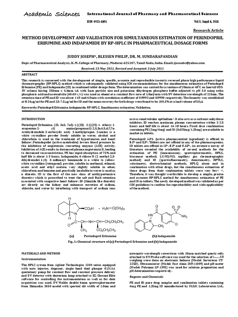 RP-HPLC Method for Perindopril & Indapamide | PDF | High Performance ...