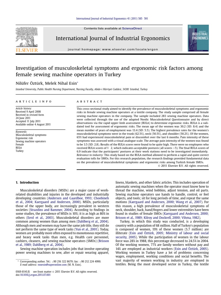 International Journal of Industrial Ergonomics Nilüfer Öztürk, Melek Nihal Esin PDF