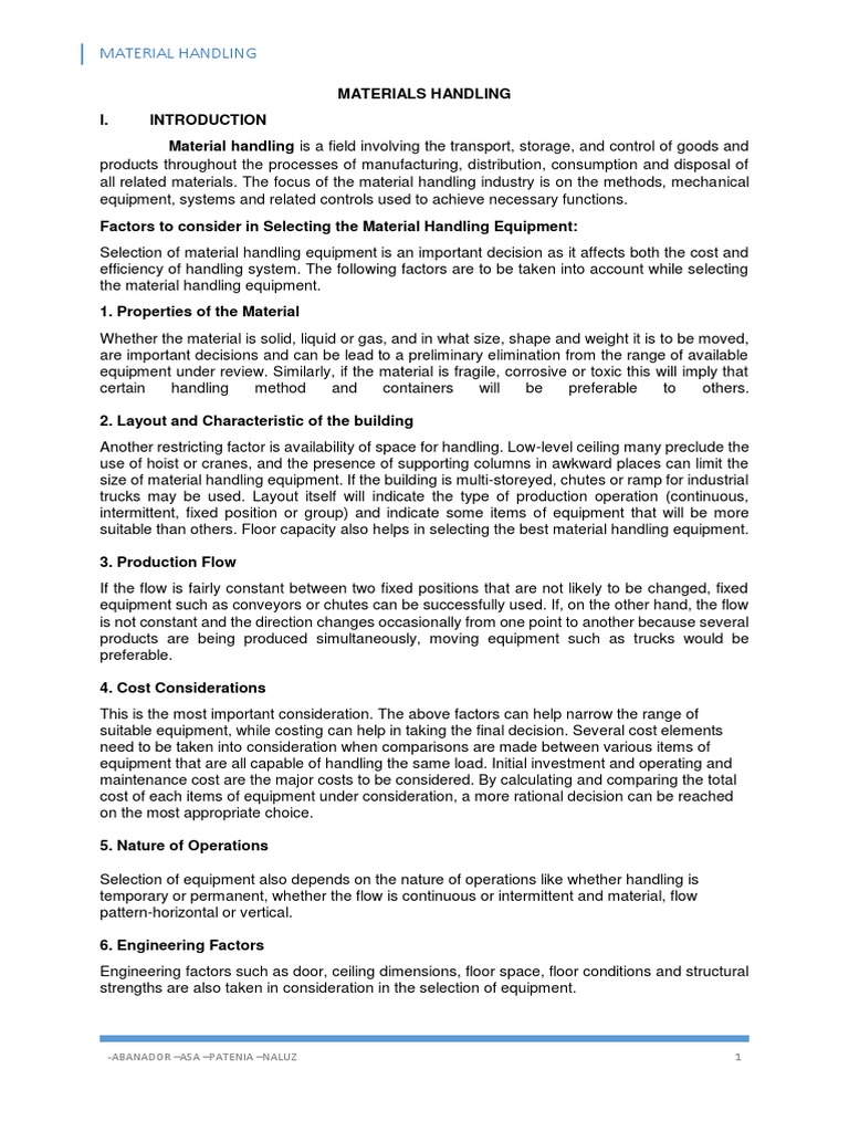 Material Handling | PDF | Warehouse | Supply Chain Management