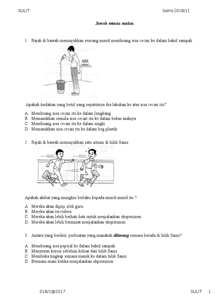 Soalan Sains Tahun 5 Kertas 1 UPPM 1 Mac 2017