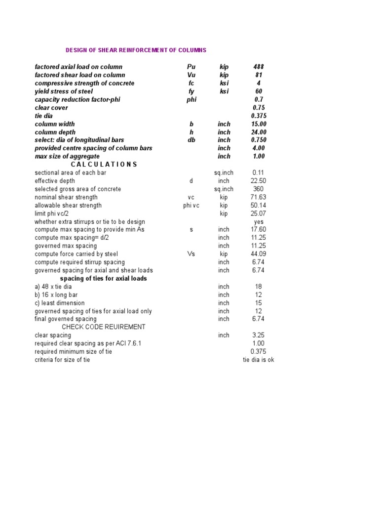 Shear Reinforcement Design for Columns | PDF | Civil Engineering ...