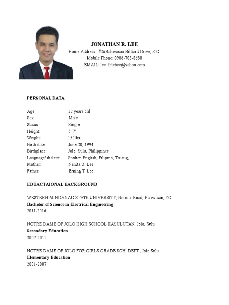 Jonathan R. Lee: Personal Data | PDF