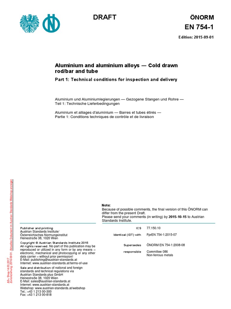 En 754 1 | PDF | Aluminium | Engineering Tolerance
