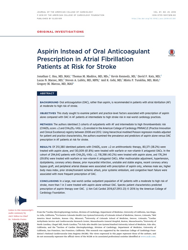 Aspirin Jurnal Baru Angina Pectoris Myocardial Infarction