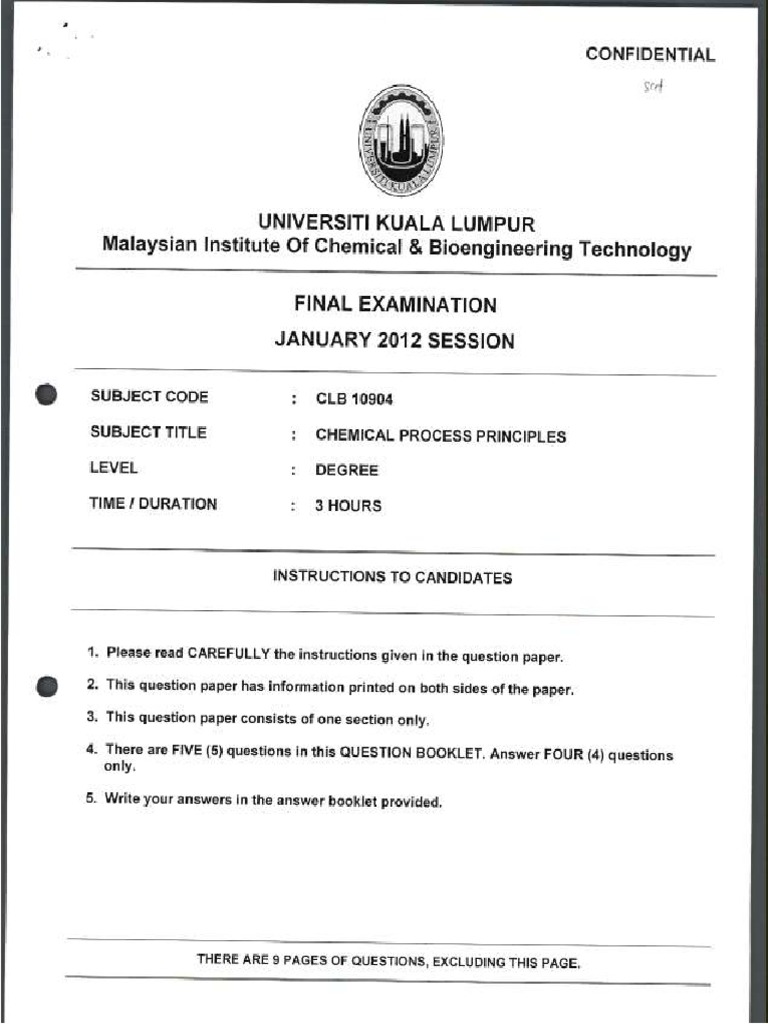 2012 Jan Clb10904 Chemical Process Principles | PDF