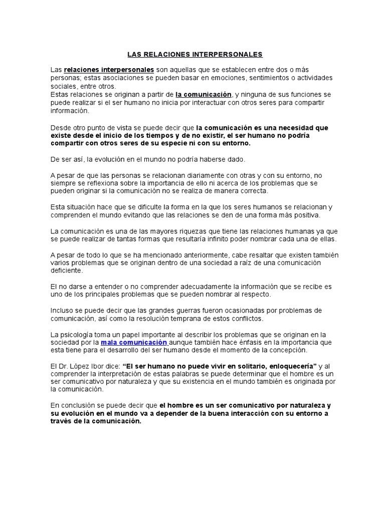 Las Relaciones Interpersonales | PDF | Comunicación | Ciencias del ...