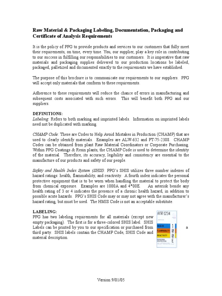 Raw Material & Packaging Labeling Guide | PDF | Packaging And Labeling ...