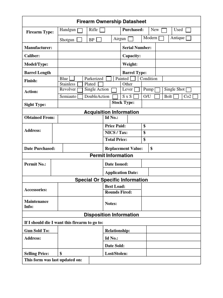Firearm Inventory Record Sheet | PDF