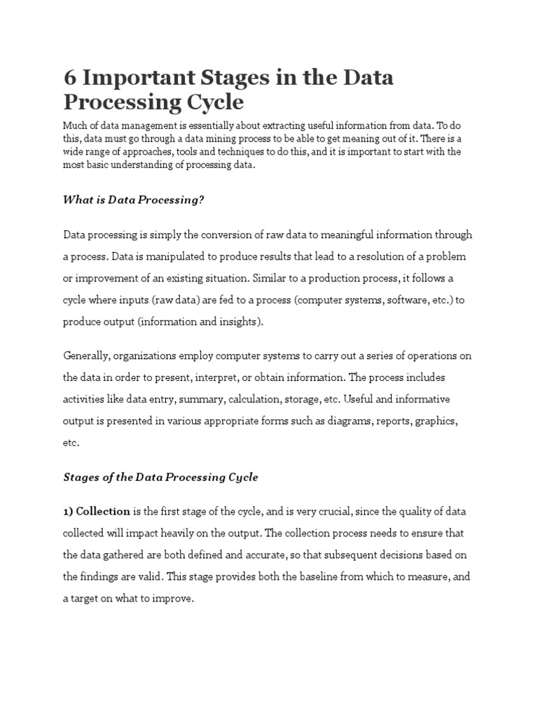 6 Important Stages in The Data Processing Cycle | PDF | Brand | Marketing