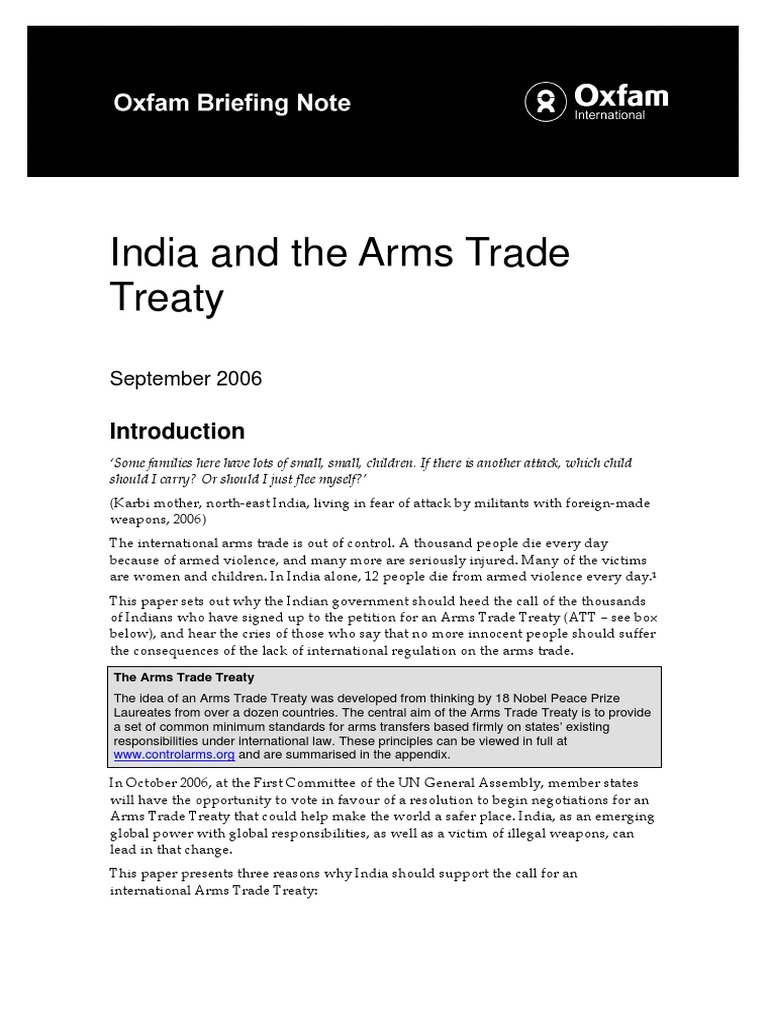 India’s Call for an Arms Trade Treaty | PDF | Arms Industry | Oxfam
