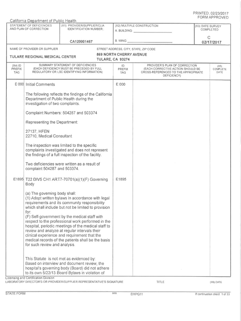CDPH - Tulare Regional Medical Center - 02 17 17 | PDF