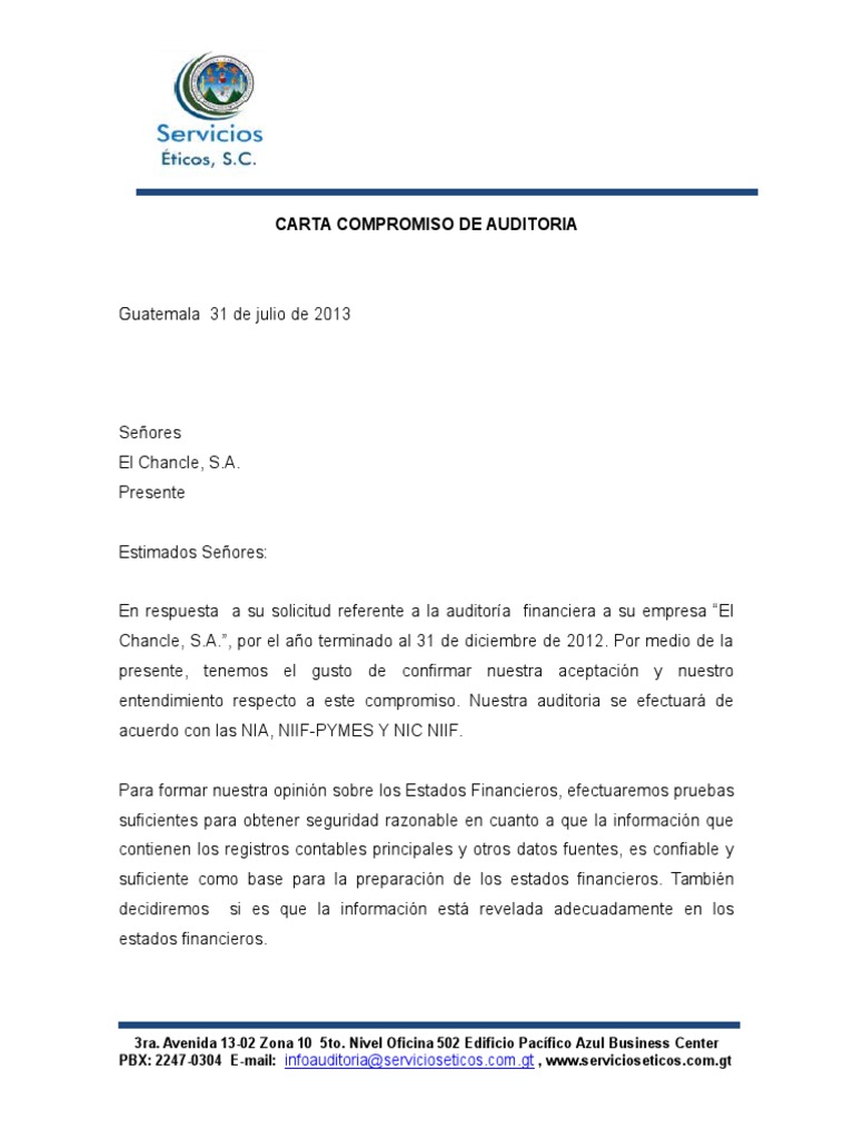 2 Carta Compromiso  Auditoría financiera  Estado financiero