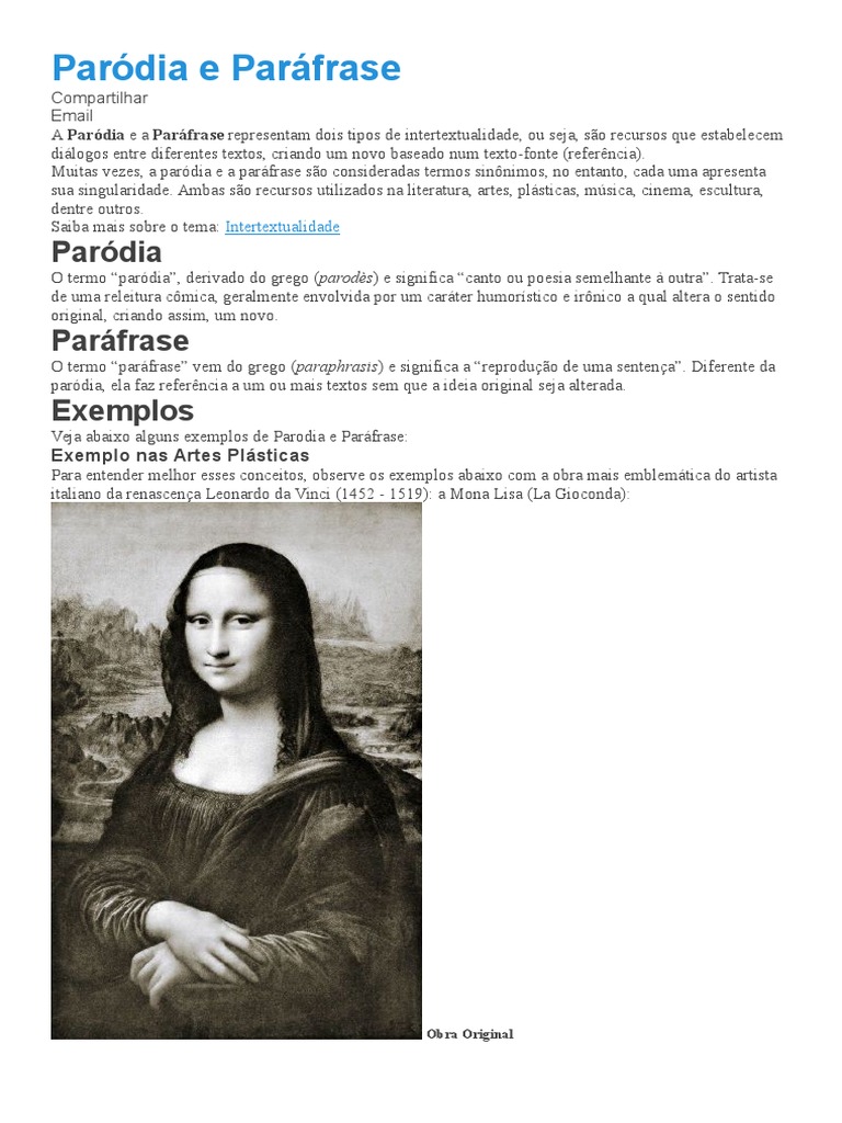 Paródia e Paráfrase: recursos de intertextualidade | PDF | Paródia ...