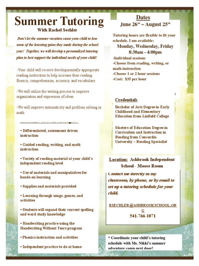 summer-tutoring-flyer-reading-comprehension-behavior-modification