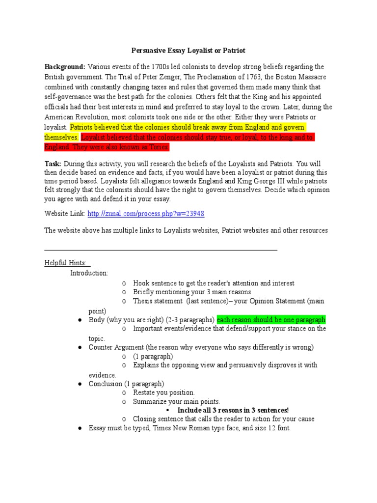 Patriot vs loyalist worksheet pdf picture