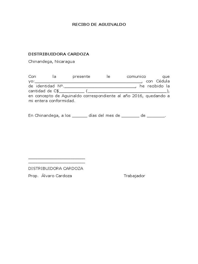 Recibo de Aguinaldo 2016 Nicaragua | PDF