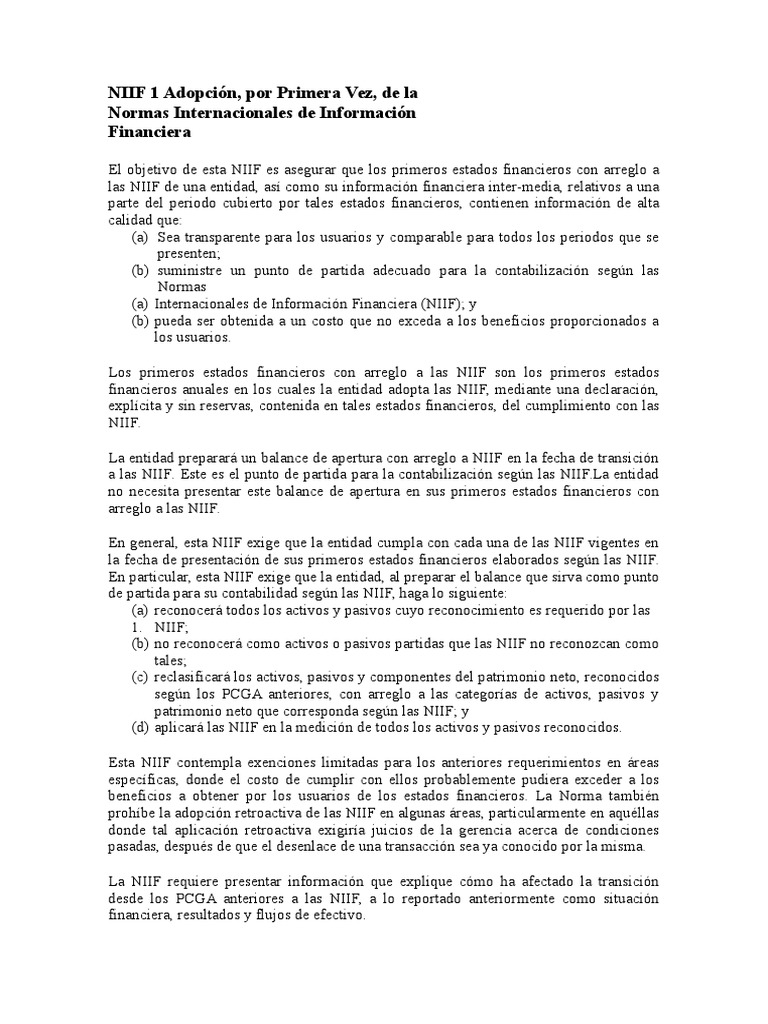 Resumen NIIF1 | PDF | normas internacionales de INFORMACION FINANCIERA ...