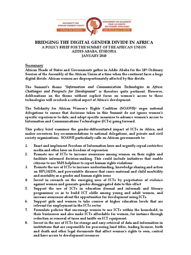 Bridging The Digital Gender Divide in Africa: A Policy Brief For The ...