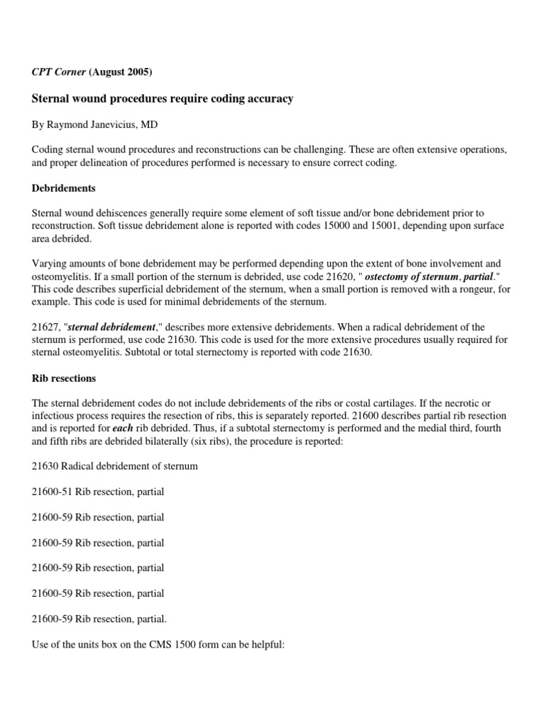 Sternal Wound Procedures Require Coding Accuracy Op | PDF | Surgery |  Surgical Specialties