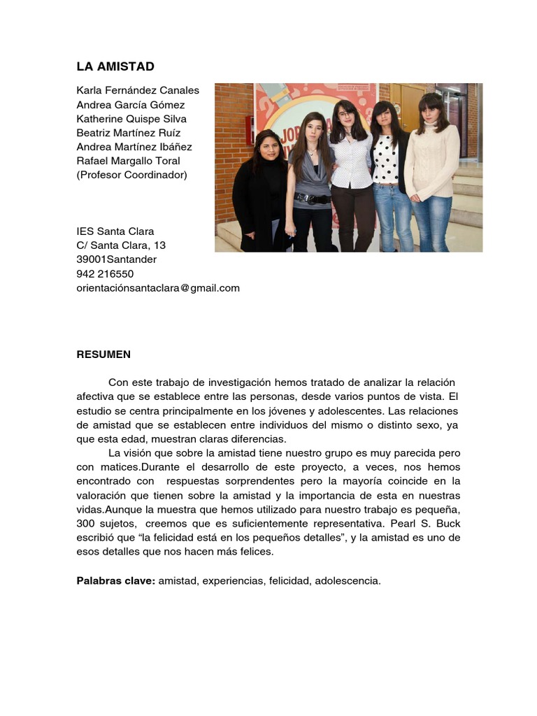 La Amistad Pdf Adolescencia Conocimiento