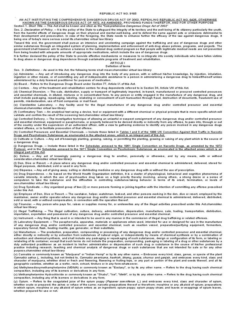 Republic Act No | PDF | Common Law | Psychoactive Drugs