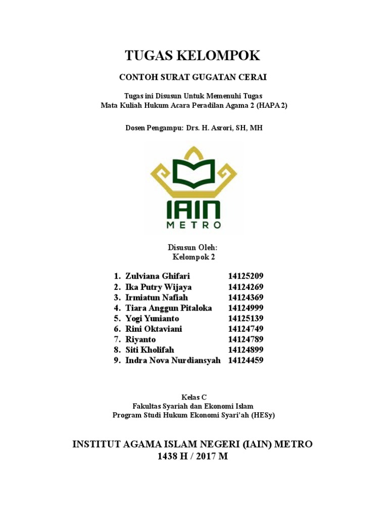 Contoh Surat Gugat Cerai Irmi Dkk