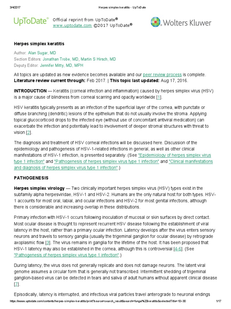 Herpes Simplex Keratitis Uptodate Herpes Simplex Cornea