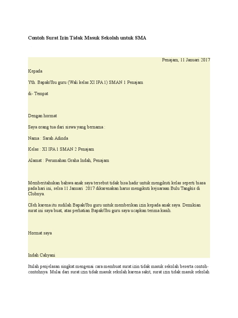 Surat Sakit Sma - SuratMenyurat.net