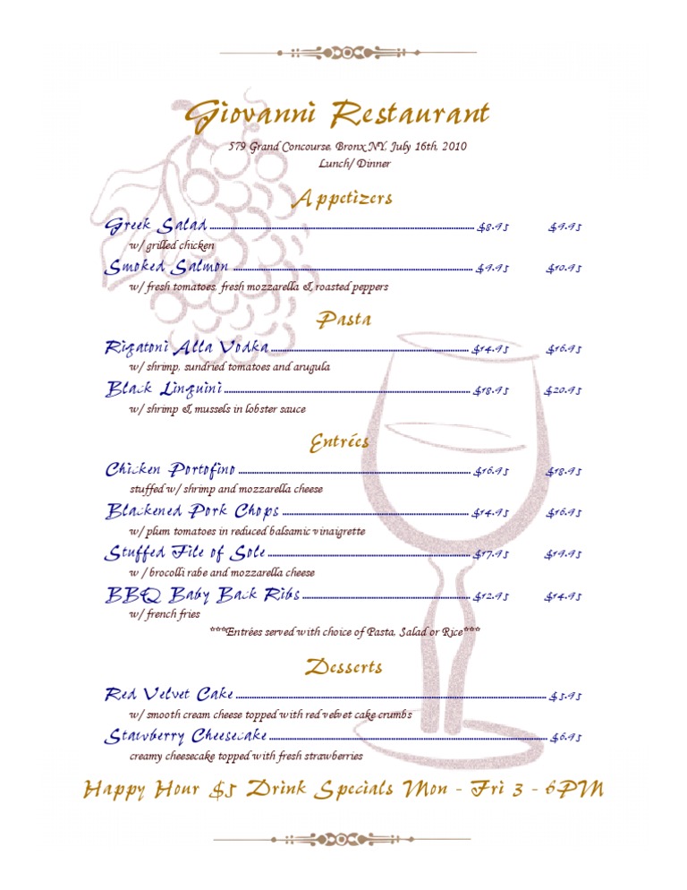 Giovannis Specials 7/16/2010 | PDF