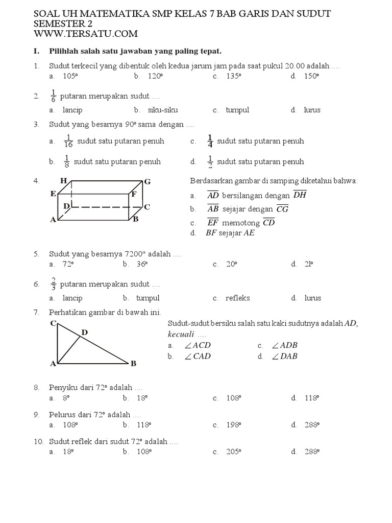 SOAL UH MATEMATIKA SMP KELAS 7 BAB GARIS DAN SUDUT SEMESTER 2.pdf