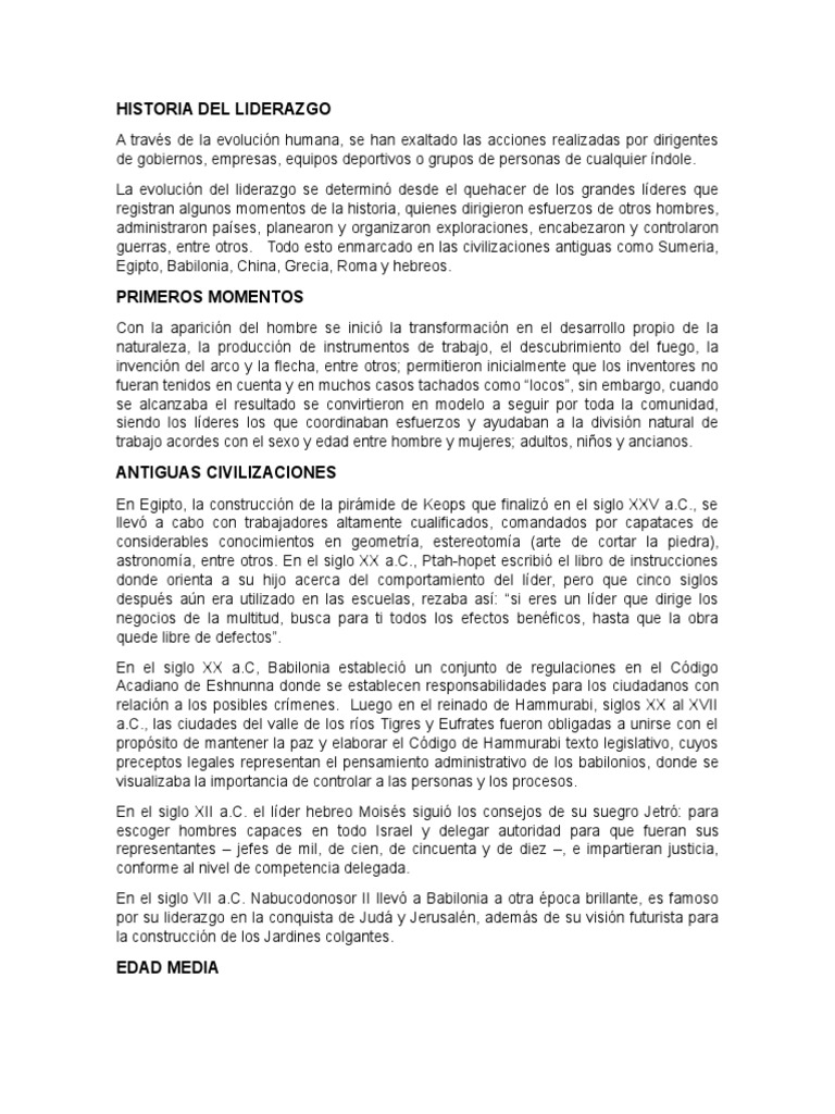 Evolución del Liderazgo a lo Largo de la Historia | PDF | Liderazgo ...