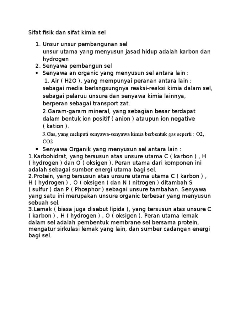 Sifat Fisik Dan Sifat Kimia Sel