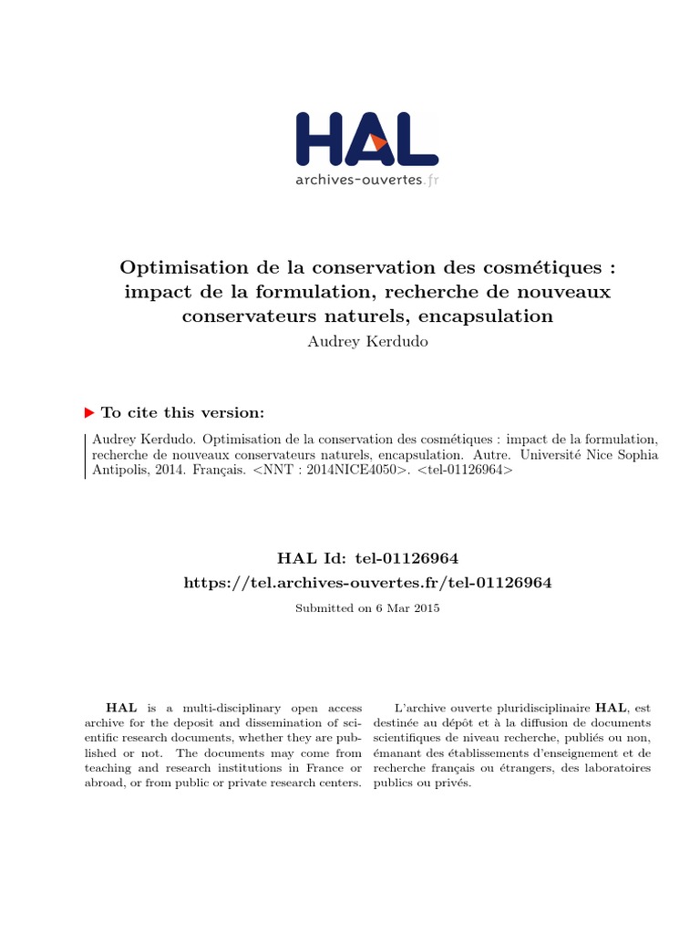 Optimisation de La Conservation Des Cosmétiques | PDF | Doctorat
