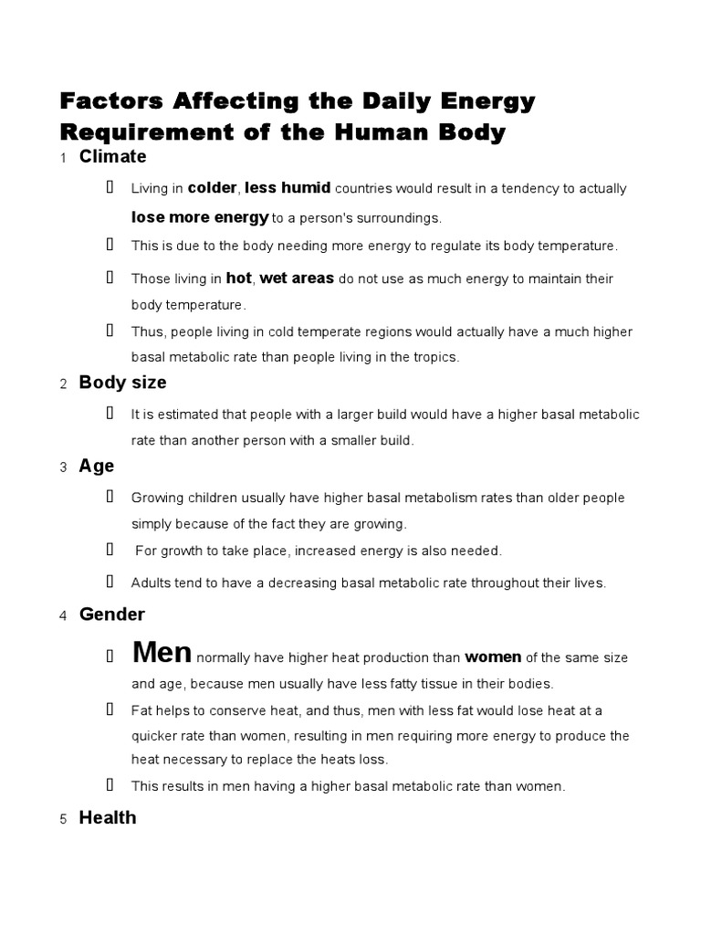Energy Requirements Of The Body — Science Learning Hub – FBQA