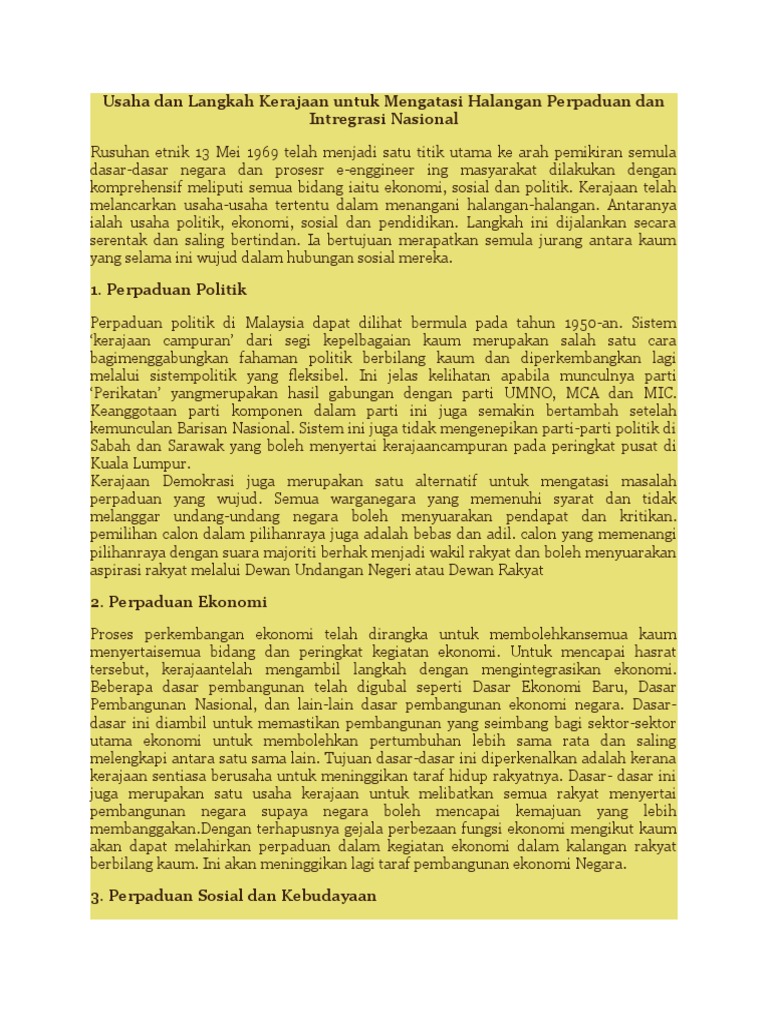Langkah Langkah Memupuk Perpaduan Di Kalangan Rakyat Malaysia Pdf