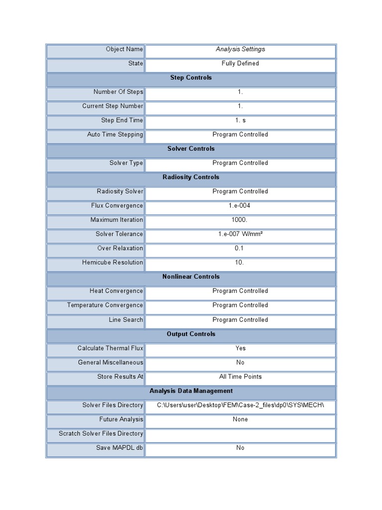 Thermal Analysis Solver Settings | PDF