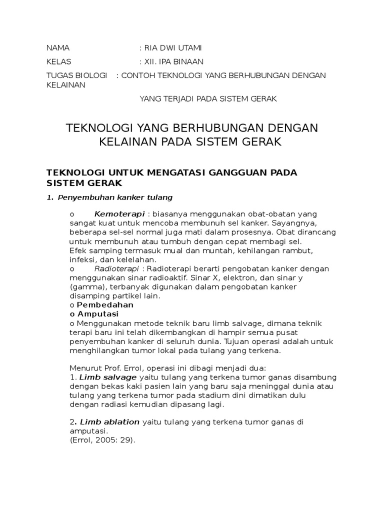Tugas Biologi Tentang Teknologi Pada Sistem Gerak