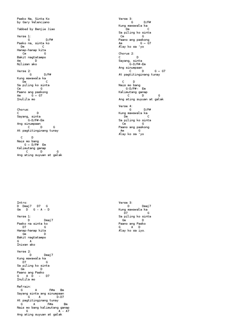 Pasko Na Sinta Ko Chords | PDF